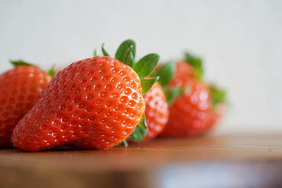 Close-up of strawberries on table
