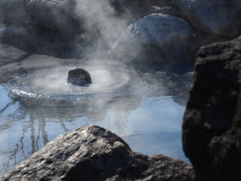Close-up of rock formation in water