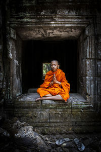 Novice monk meditating