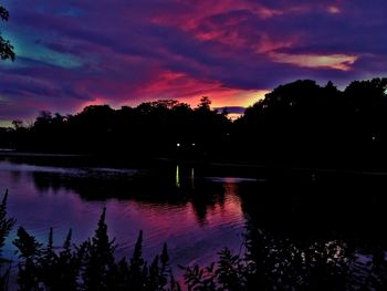 Scenic view of lake against sky at sunset