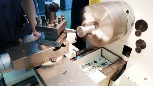 High angle view of man working in factory