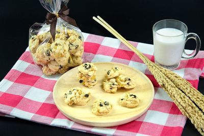High angle view of breakfast on table