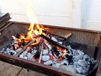 Bonfire on wooden log