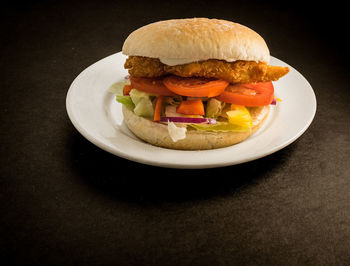 Close-up of burger in plate