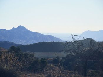 Scenic view of mountains against clear sky