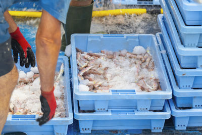 High angle view of man preparing food