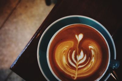 High angle view of coffee on table