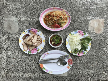 High angle view of food on table