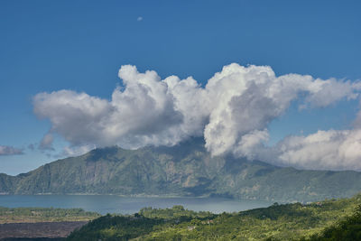 Scenic view of sea and mountains against sky