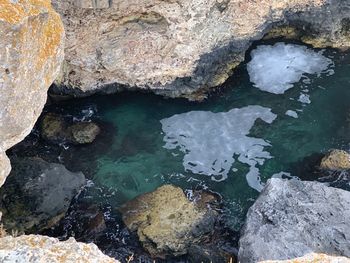 High angle view of frozen river