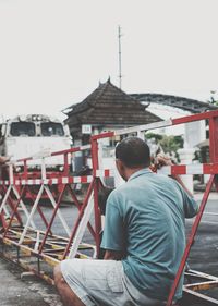 View of train crossing on malioboro street yogyakarta