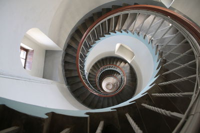 High angle view of spiral staircase in building