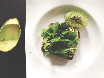 High angle view of vegetables in plate