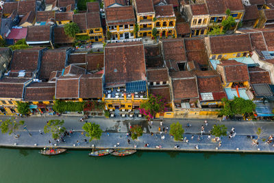 High angle view of buildings in city