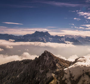 Scenic view of snowcapped mountains against sky