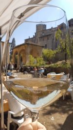 Close-up of water on table against clear sky