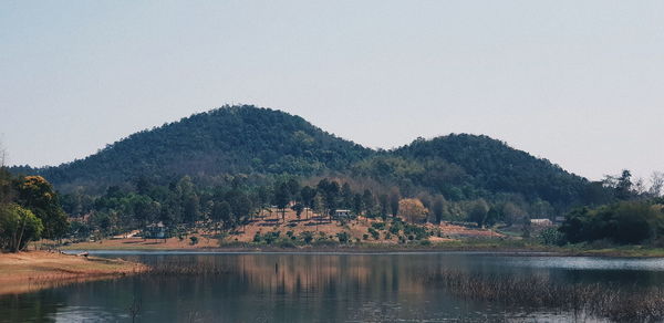 Scenic view of lake against clear sky