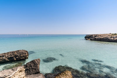 Scenic view of sea against clear sky