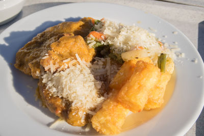 High angle view of meal served in plate