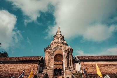 Low angle view of temple building against sky