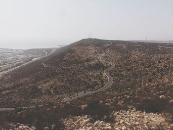 High angle view of road on mountain against sky