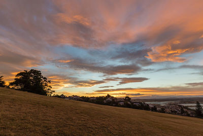 Scenic view of field against sky during sunset