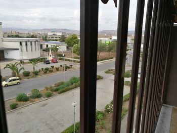 High angle view of street seen through window