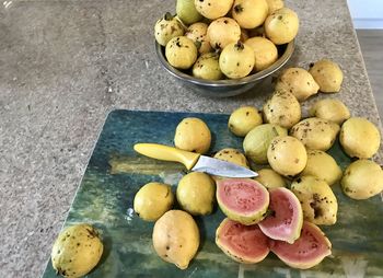 High angle view of fruits for sale on table