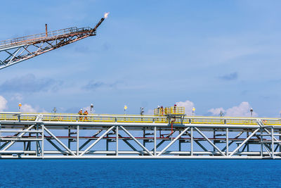 Offshore worker walking on the bridge connecting between oil rig