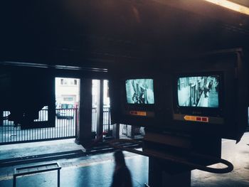 Interior of bus against sky