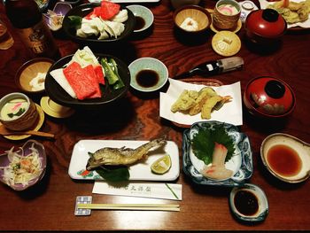 High angle view of food on table