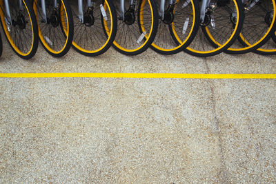 High angle view of bicycles parked on street