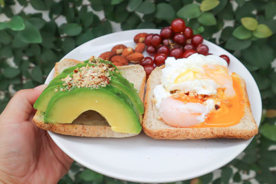 Cropped image of person holding breakfast served in plate