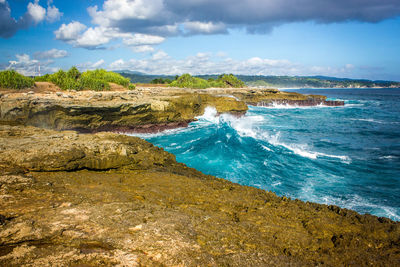 Scenic view of sea against cloudy sky