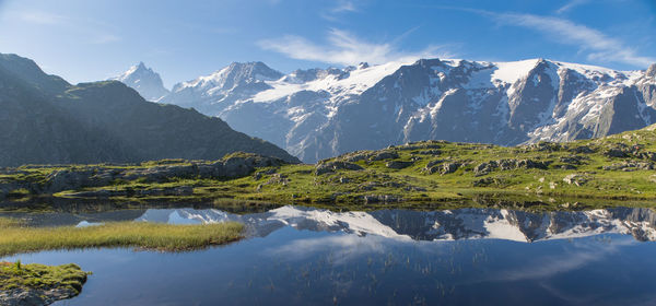 Scenic view of snowcapped mountains against sky