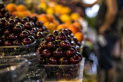 Close-up of cherries at market stall