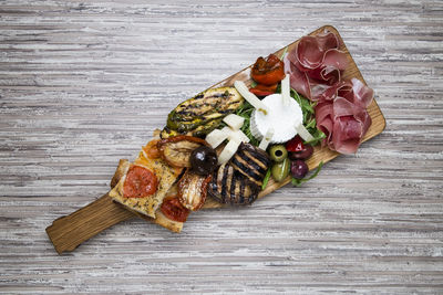 High angle view of food on table