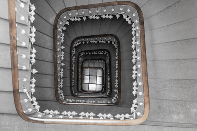 Directly below shot of spiral staircase in building