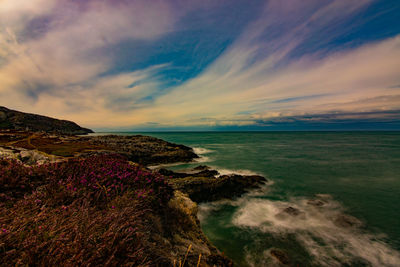 Scenic view of sea against sky during sunset