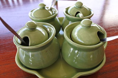 Close-up of tea cup on table