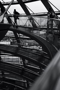 High angle view of people on escalator