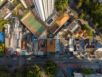 Aerial top view, city detail of the neighborhood higienopolis in san paolo, brazil