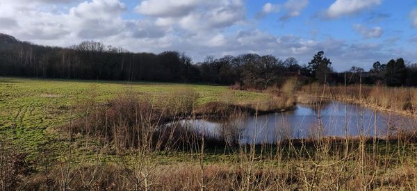 Scenic view of lake against sky