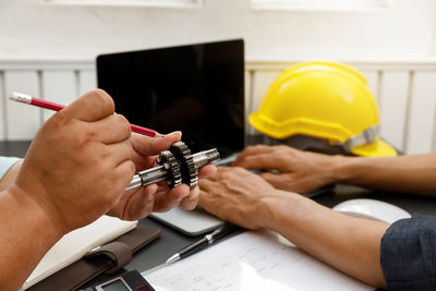 Close-up of hands working