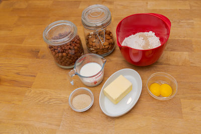 High angle view of food on table