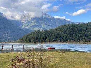 Scenic view of lake against sky