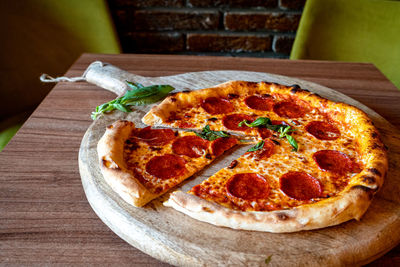 Close-up of pizza on table