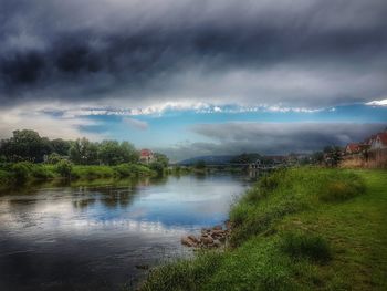 Scenic view of lake against sky