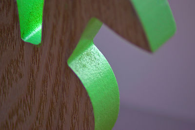 Close-up of green toy on table at home