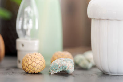 Close-up of eggs on table